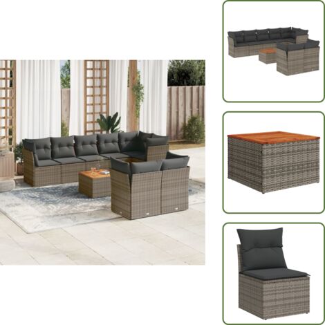 Muebles de exterior - vidaXL Set de muebles de jardín 9 pzas y cojines ratán sintético gris - Asientos de jardín