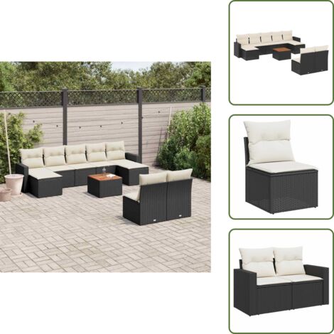 Muebles de exterior - vidaXL Set de sofás de jardín 10 pzas cojines ratán sintético negro - Cojines de asiento