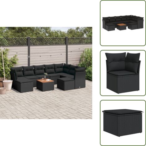 Muebles de exterior - vidaXL Set de sofás de jardín 10 pzas cojines ratán sintético negro - Cojines traseros