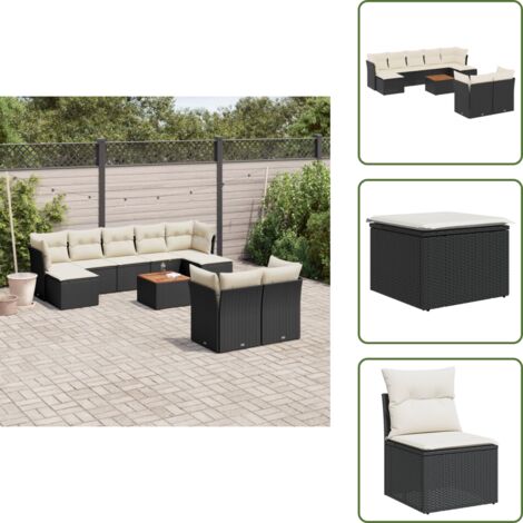 Muebles de exterior - vidaXL Set de sofás de jardín 10 pzas cojines ratán sintético negro - Cojines traseros