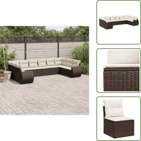 Muebles de exterior - vidaXL Set de sofás de jardín 10 pzas y cojines ratán sintético marrón - Sofás de jardín marrón