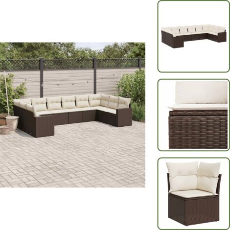 Muebles de exterior - vidaXL Set de sofás de jardín 10 pzas y cojines ratán sintético marrón - Sofás de terraza