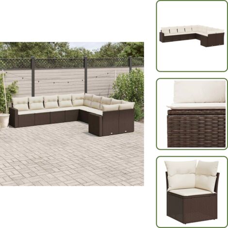 Muebles de exterior - vidaXL Set de sofás de jardín 10 pzas y cojines ratán sintético marrón - Sofás de terraza