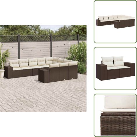 Muebles de exterior - vidaXL Set de sofás de jardín 10 pzas y cojines ratán sintético marrón - Sofás de terraza
