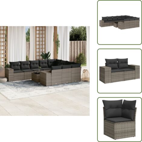 Muebles de exterior - vidaXL Set de sofás de jardín 11 pzas y cojines ratán sintético gris - Asientos de jardín