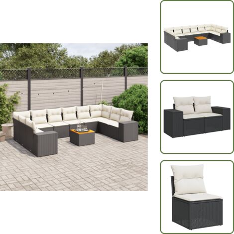 Muebles de exterior - vidaXL Set de sofás de jardín 11 pzas y cojines ratán sintético negro - Asientos de jardín
