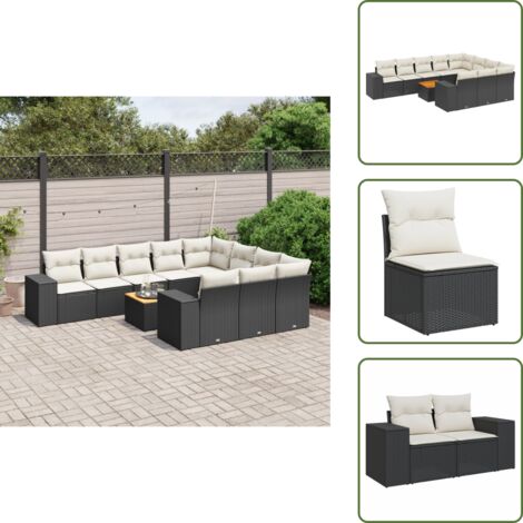 Muebles de exterior - vidaXL Set de sofás de jardín 11 pzas y cojines ratán sintético negro - Asientos de jardín