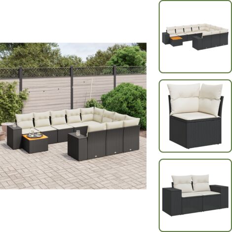 Muebles de exterior - vidaXL Set de sofás de jardín 11 pzas y cojines ratán sintético negro - Asientos de jardín