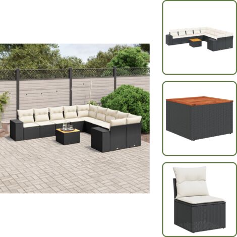 Muebles de exterior - vidaXL Set de sofás de jardín 11 pzas y cojines ratán sintético negro - Asientos de jardín