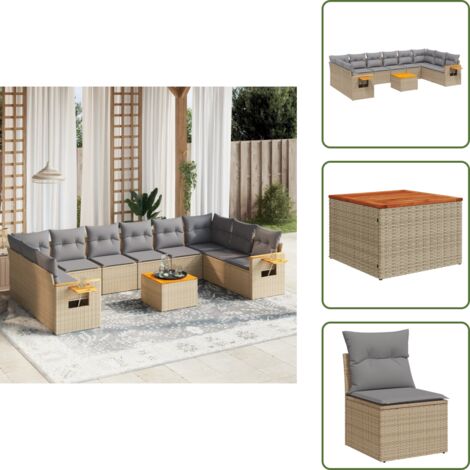 Muebles de exterior - vidaXL Set de sofás de jardín 11pzas con cojines ratán sintético beige - Sofás de jardín con cojines