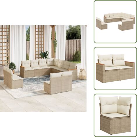 Muebles de exterior - vidaXL Set de sofás de jardín 11pzas con cojines ratán sintético beige - Sofás de jardín con cojines