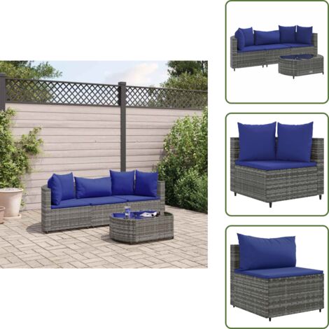 Muebles de exterior - vidaXL Set de sofás de jardín 4 pzas y cojines ratán sintético gris - Asientos de esquina