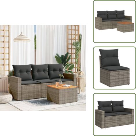 Muebles de exterior - vidaXL Set de sofás de jardín 4 pzas y cojines ratán sintético gris - Cojines desenfundables