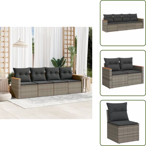 Muebles de exterior - vidaXL Set de sofás de jardín 4 pzas y cojines ratán sintético gris - Sofás de terraza