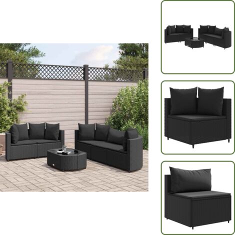 Muebles de exterior - vidaXL Set de sofás de jardín 6 piezas y cojines ratán sintético negro - Asientos de jardín