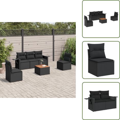 Muebles de exterior - vidaXL Set de sofás de jardín 6 piezas y cojines ratán sintético negro - Mesa auxiliar