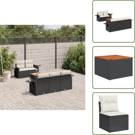 Muebles de exterior - vidaXL Set de sofás de jardín 6 piezas y cojines ratán sintético negro - Mesa auxiliar