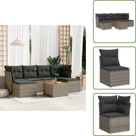 Muebles de exterior - vidaXL Set de sofás de jardín 7 piezas con cojines ratán PE gris - Asientos de jardín
