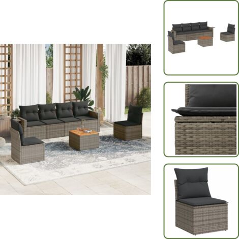 Muebles de exterior - vidaXL Set de sofás de jardín 7 piezas con cojines ratán PE gris - Mesa auxiliar