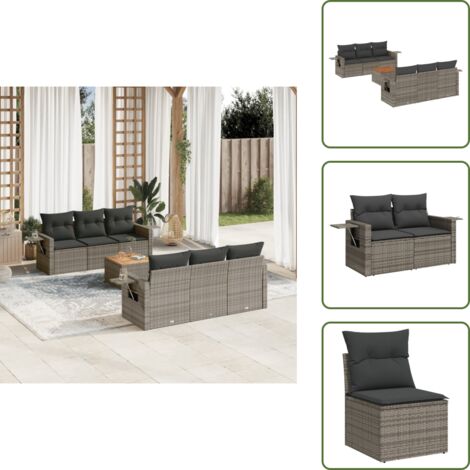 Muebles de exterior - vidaXL Set de sofás de jardín 7 piezas con cojines ratán PE gris - Mesa auxiliar