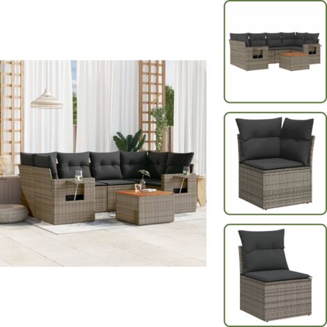 Muebles de exterior - vidaXL Set de sofás de jardín 7 piezas con cojines ratán PE gris - Mesa auxiliar