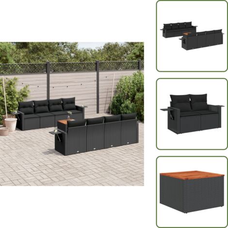 Muebles de exterior - vidaXL Set de sofás de jardín 8 piezas y cojines ratán sintético negro - Mesa auxiliar