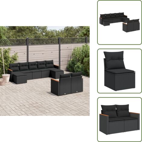 Muebles de exterior - vidaXL Set de sofás de jardín 8 piezas y cojines ratán sintético negro - Sofás de terraza