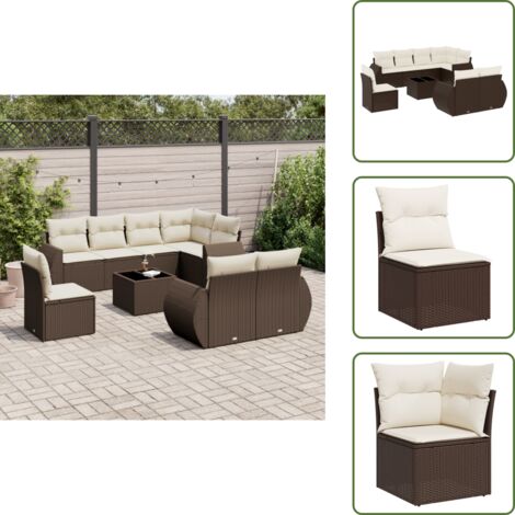 Muebles de exterior - vidaXL Set de sofás de jardín 9 pzas y cojines ratán sintético marrón - Sofás de jardín con cojines