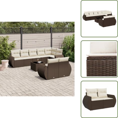 Muebles de exterior - vidaXL Set de sofás de jardín 9 pzas y cojines ratán sintético marrón - Sofás de jardín con cojines