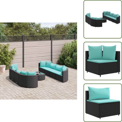 Muebles de exterior - vidaXL Set de sofás de jardín con cojines 9 pzas ratán sintético negro - Asientos de jardín