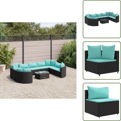 Muebles de exterior - vidaXL Set de sofás de jardín y cojines 10 pzas ratán sintético negro - Asientos de jardín