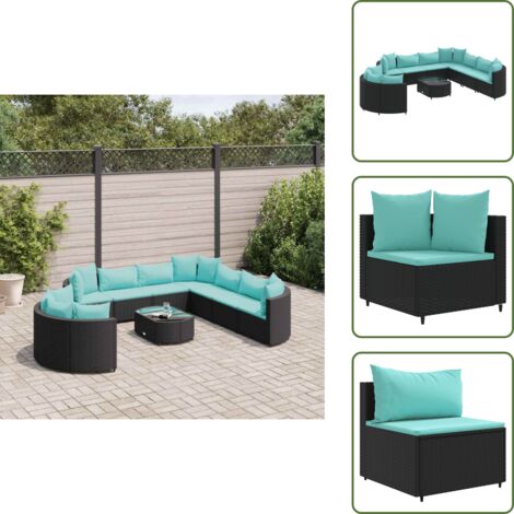 Muebles de exterior - vidaXL Set de sofás de jardín y cojines 10 pzas ratán sintético negro - Asientos esquineros