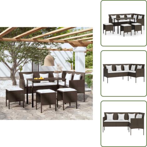 Muebles de exterior - vidaXL Set de sofás forma de L 5 pzas cojines ratán sintético marrón - Sofás para patio