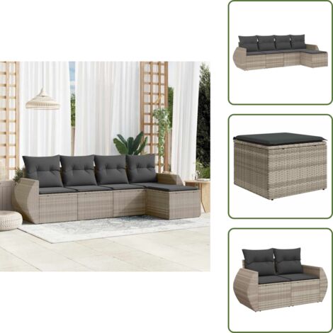 Muebles de exterior - vidaXL Set de sofás jardín y cojines 5 pzas ratán sintético gris claro - Sofás para terraza