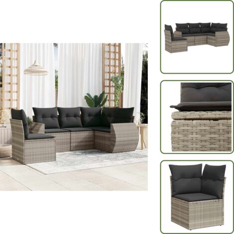 Muebles de exterior - vidaXL Set de sofás jardín y cojines 5 pzas ratán sintético gris claro - Sofás para terraza