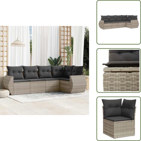 Muebles de exterior - vidaXL Set de sofás jardín y cojines 5 pzas ratán sintético gris claro - Sofás para terraza