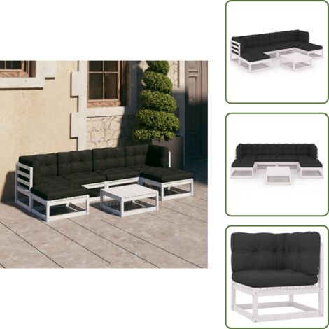 Muebles de exterior - vidaXL Set muebles jardín 7 pzas con cojines madera maciza pino blanco - Salón de jardín