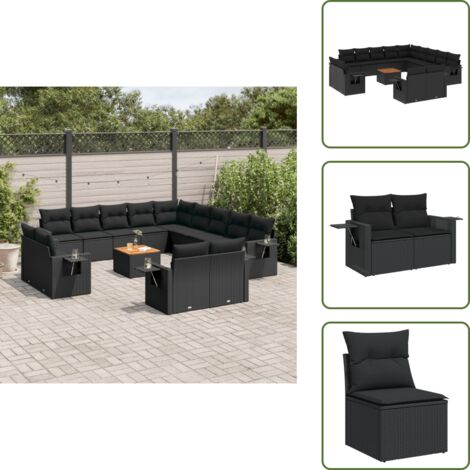 Muebles de exterior - vidaXL Set sofás de jardín 14 pzas con cojines ratán sintético negro - Mesa auxiliar