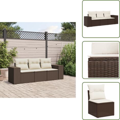 Muebles de exterior - vidaXL Set sofás de jardín 3 piezas y cojines ratán sintético marrón - Sofás de jardín con reposabrazos