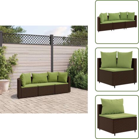 Muebles de exterior - vidaXL Set sofás de jardín 3 piezas y cojines ratán sintético marrón - Sofás de jardín marrón