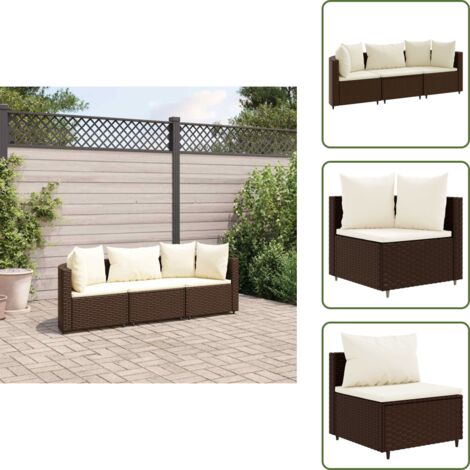 Muebles de exterior - vidaXL Set sofás de jardín 3 piezas y cojines ratán sintético marrón - Sofás de jardín marrón
