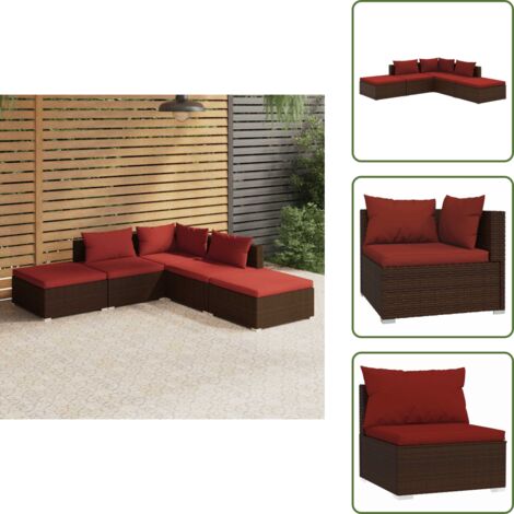 Muebles de exterior - vidaXL Set sofás de jardín 5 piezas y cojines ratán sintético marrón - Sofás modulares