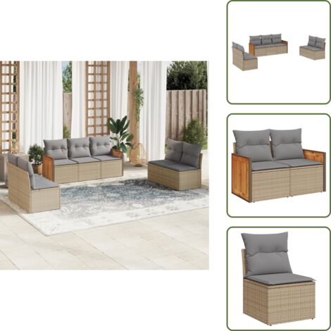 Muebles de exterior - vidaXL Set sofás de jardín 7 piezas y cojines ratán sintético beige - Sofás con reposabrazos