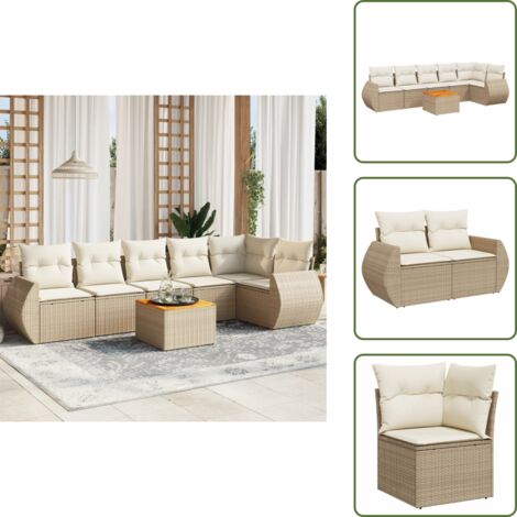 Muebles de exterior - vidaXL Set sofás de jardín 7 piezas y cojines ratán sintético beige - Sofás de jardín beige