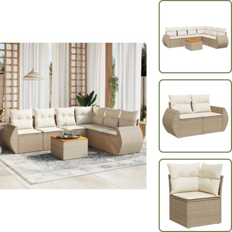 Muebles de exterior - vidaXL Set sofás de jardín 7 piezas y cojines ratán sintético beige - Sofás de jardín beige