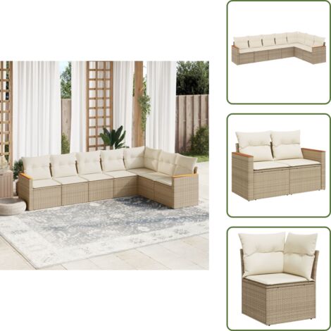 Muebles de exterior - vidaXL Set sofás de jardín 7 piezas y cojines ratán sintético beige - Sofás de jardín beige