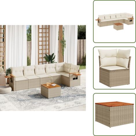 Muebles de exterior - vidaXL Set sofás de jardín 7 piezas y cojines ratán sintético beige - Sofás de jardín beige