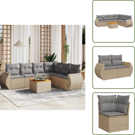 Muebles de exterior - vidaXL Set sofás de jardín 7 piezas y cojines ratán sintético beige - Sofás de jardín beige