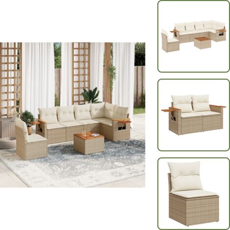 Muebles de exterior - vidaXL Set sofás de jardín 7 piezas y cojines ratán sintético beige - Sofás de jardín beige
