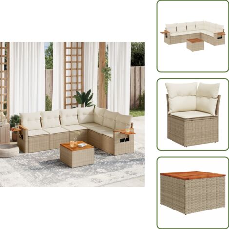 Muebles de exterior - vidaXL Set sofás de jardín 7 piezas y cojines ratán sintético beige - Sofás de jardín beige